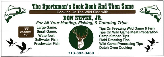 Don Netek Jr's Wild Game Cookbook, wildgame cooking recipes, catering by Don Netek