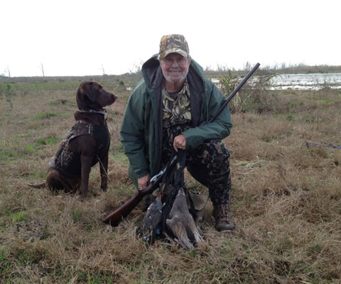 Capt. Wayne Vinton with Don's dog Lacy on Hunting Trip - January 2012